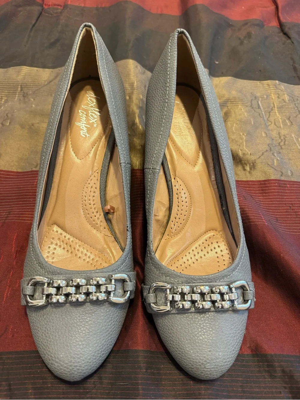 Comfort Classic Gray Women's Dress Wedges with Chain Accent